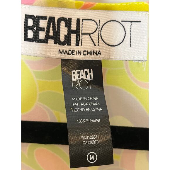 Beach Riot Yellow Pink Romper Cover Up Medium Tie Front V Neck - Picture 9 of 12